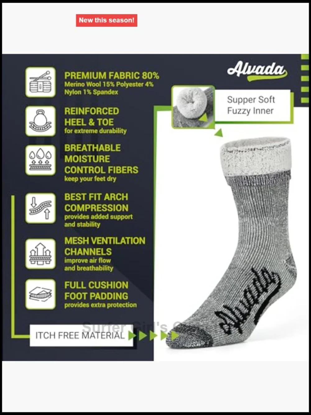 Merino Wool Crew Socks Thermal Warm Socks for Winter Work Hiking Running 3 Pairs